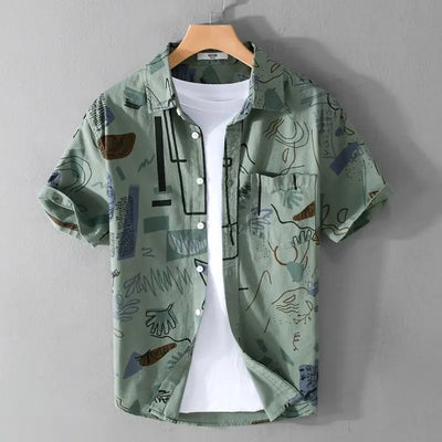 Summer Casual Beach Style Printed Short-sleeved Men Shirt Comfortable Loose Versatile Cardigan
