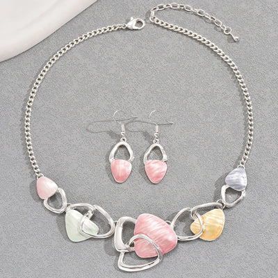 LENNIK New Hot Selling Round Oil Dripping Necklace Earring Set with High-end Feel, Irregular Design Earrings, Collarbone Chain