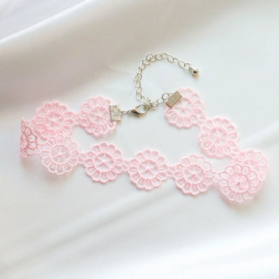 Fashion Choker Necklace For Women Lovely Pink Lace Pearl Heart Pendant Short Clavicle Necklace Aesthetic Jewelry Gift For Her