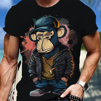 Monkey Print Men T-shirt Summer Fashion Animal 3D Print T Shirt For Men Short Sleeve Oversize Men Street Wear Stylish Men Cloth