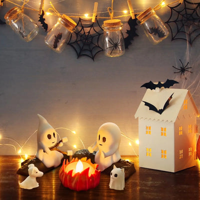 Funny Halloween Ghost Decor Indoor Outdoor Cute Figurine Set Ghost Lantern Pendant Party Props Desktop Decoration Ornament Gift