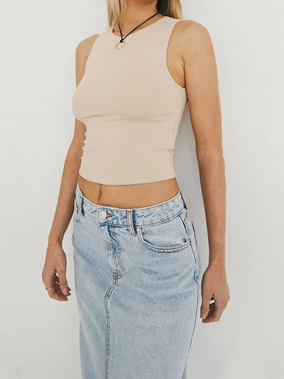 Sleeveless Tight Women Bottomed Shirt With Round Neck Racerback Top