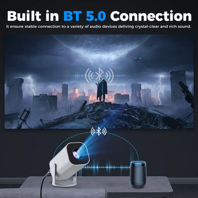Miniproyector inteligente 4K Android 12.0 720P nativo 1280*720P Dual WIFI6 BT5.0 Proyector de cine portátil para exteriores con rotación de 180°