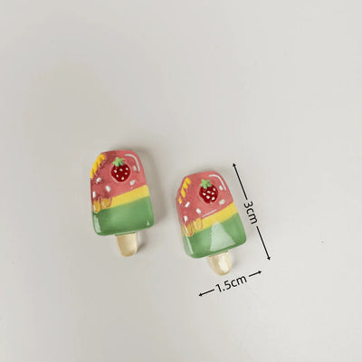 6pcs Magnetic Fridge Magnets Set] 6pcs Set of Fruit & Ice Cream Magnetic Fridge Magnets - Strawberry, Watermelon Designs