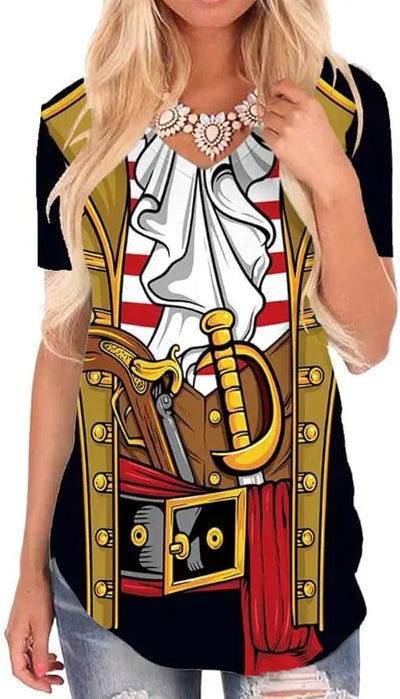 Pirate Shirt Costume Women V Collar Fun 3D Print Graphic Novelty Clothing