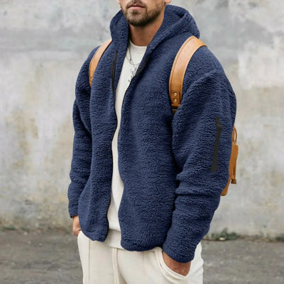 Jacket Men's Winter Jacket Fall Winter Double-sided Fleece Warm Jacket Loose Hooded Casual Jacket Comfortable Fabric