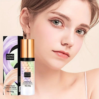 40g Face Makeup Primer Tri-color Cream Brighten Contour Color Isolation Waterproof Makeup Foundation Natural Makeup Base Cream