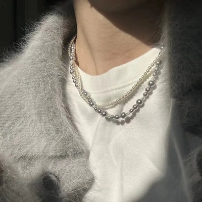 Fashion Alloy/Titanium Steel Pearl Wrapped Double-layer Necklace Bilayer Pearl Pearl Necklace Double Layered Necklace Women