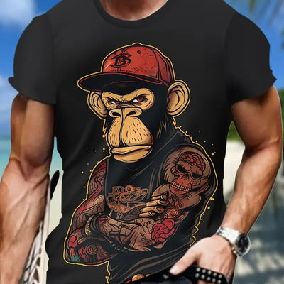 Monkey Print Men T-shirt Summer Fashion Animal 3D Print T Shirt For Men Short Sleeve Oversize Men Street Wear Stylish Men Cloth