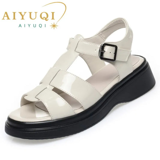 AIYUQI Women Sandals Summer 2025 New Genuine Leather Wedge Women Sandals Open Toe Roman Sandals Women