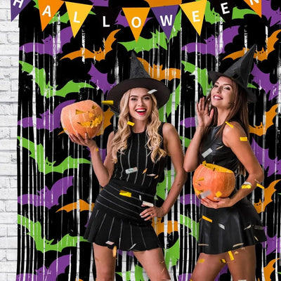 1X2M Halloween Tinsel Curtain Creativity Sparkling Pumpkin Ghost Bat Curtain Shimmering Cartoon Door Hanging Decor