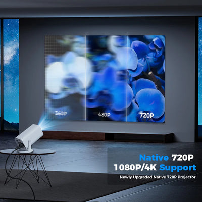 Miniproyector inteligente 4K Android 12.0 720P nativo 1280*720P Dual WIFI6 BT5.0 Proyector de cine portátil para exteriores con rotación de 180°