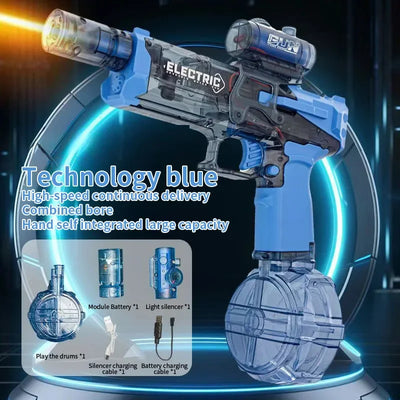 Battle Electric Water Guns，with Gun Muzzle Flame High Capacity Squirt Guns Summer Outdoor Beach Toy for Adult（blue、gray and Red）