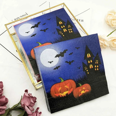 10/20p Halloween Party Decoration Paper Haunted House Pumpkin Bat Napkins Halloween Elements Wine Glasses Flower Paper Placemats