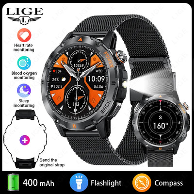 LIGE Smart Watch 1.53 Inch Color Screen Sport LED Flashlight Heart Rate Waterproof Fitness Tracker Bluetooth Call Smartwatch Men