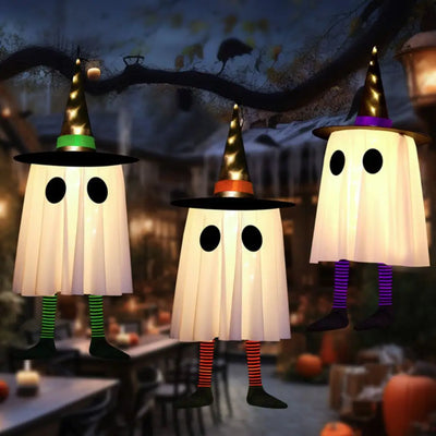 Scary Luminous Halloween Hanging Ghost Flashing with Witch Hat Halloween Hanging Ornament Floating LED Specter Haunted House