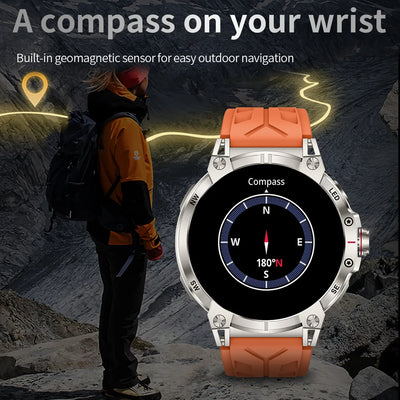 Military Smart Watch Men 760mAh Large Battery LED Flashlight Compass 1.8