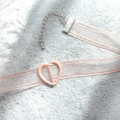 Fashion Choker Necklace For Women Lovely Pink Lace Pearl Heart Pendant Short Clavicle Necklace Aesthetic Jewelry Gift For Her