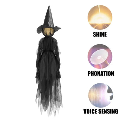 1.5M Halloween Light-up Witches Voice Control Screaming Witches Scary Decoration Sound Activated Witches Holding Hands for Home