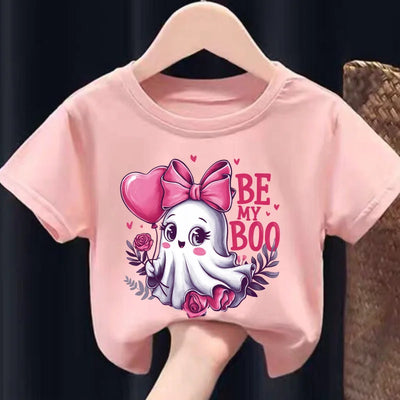 Halloween Print  A Stylish Children's T-shirt with A Printed Imagination Cartoon  Pattern Featuring A Round Neck