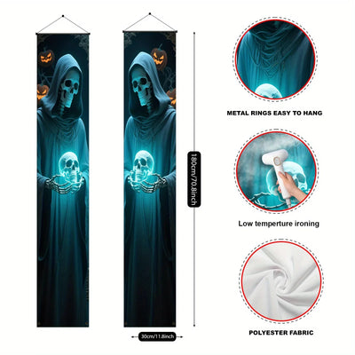VIKAMA Halloween Party Decorations: Couplets, Party Banners, Skull-Design Front Door Hanging Banners, Festive Decorations