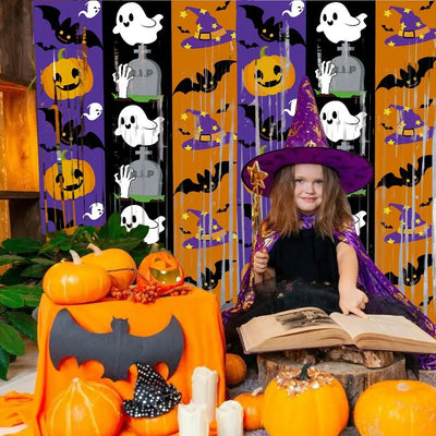 1X2M Halloween Tinsel Curtain Creativity Sparkling Pumpkin Ghost Bat Curtain Shimmering Cartoon Door Hanging Decor