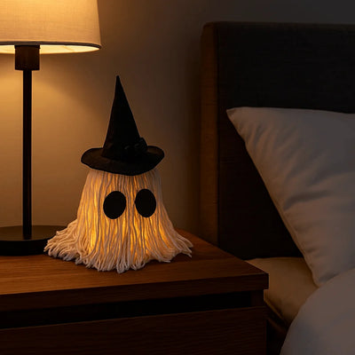 Luminous Halloween Hanging Ghost Light with Hat White Tassels Specter Ornaments DIY Expression LED Mop Head Desktop Decoration
