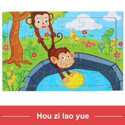 Economy 30piece Montessori 3D Puzzle Cartoon Animal Wooden Jigsaw Puzzle Board Game Educational Toys For Children Gifts