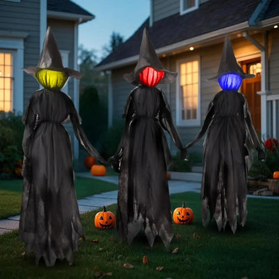 1.5M Halloween Light-up Witches Voice Control Screaming Witches Scary Decoration Sound Activated Witches Holding Hands for Home