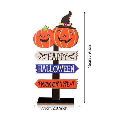 Halloween Wooden Sign Decor with Pumpkins - 