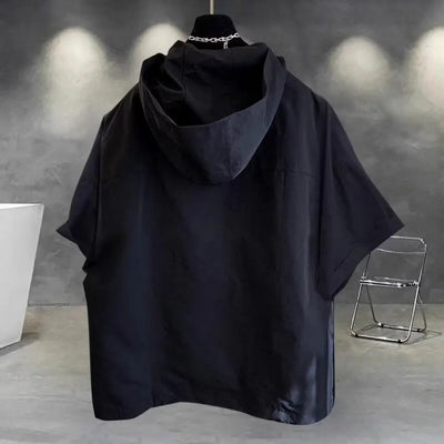 Shirt men's new summer fashion casual loose short sleeve fashion hooded top brand half sleeve hooded top thin coat men