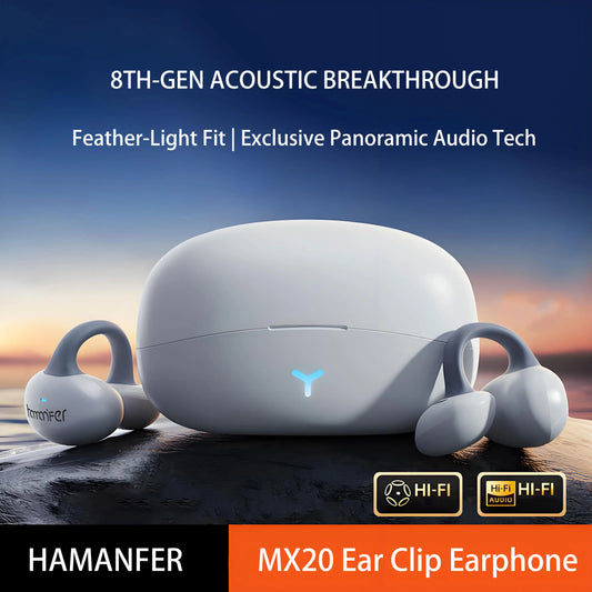 ‌HAMANFER MX20 Clip Wireless Bluetooth Sport In-Ear Headset Headphones 36H Play IPX7 Waterproof Sweatproof Lightweight Earphones