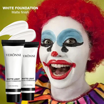 Professional White Face Foundation-Waterproof,Matte Finish,for Photography,Clown,Gothic Makeup,24H Wear,Natural Look Cosmetics