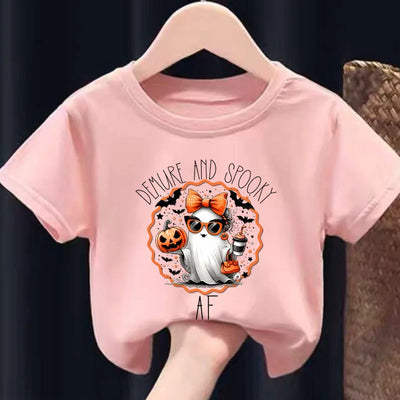 Halloween Print  A Stylish Children's T-shirt with A Printed Imagination Cartoon  Pattern Featuring A Round Neck
