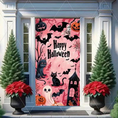 Horror Halloween Theme Background Vertical Hanging Cloth Door Decoration Witch  Bat Backdrop Supplies Room Decor Props Kid Gifts