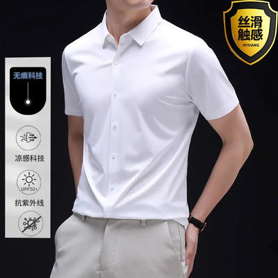 New short sleeved men's shirt Long sleeved spring/summer formal business casual high quality silky slim wear fashion