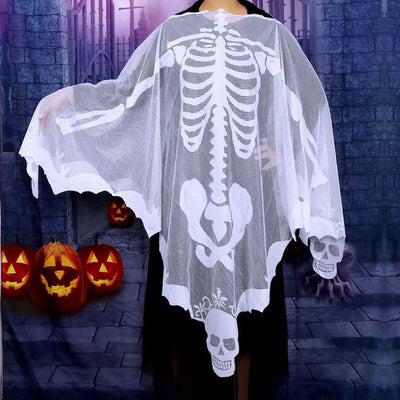 OurWarm 60 x 60 In Halloween Cape White/Black Skull Women Cape,Halloween Skeleton Cape Day of The Dead Costumes Halloween Decor