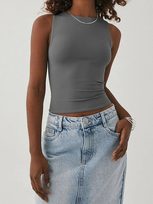 Sleeveless Tight Women Bottomed Shirt With Round Neck Racerback Top