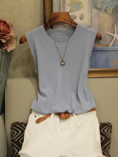Korea Knitted Vests Women Top Summer Sleeveless Blouse Women O-neck Knitted Blouse Shirt Women Clothes Women Tops 2025