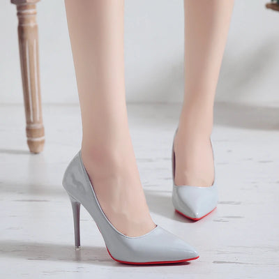 High-heeled shoes women fine heel pointed head design sexy temperament bright leather French patent leather women's shoes