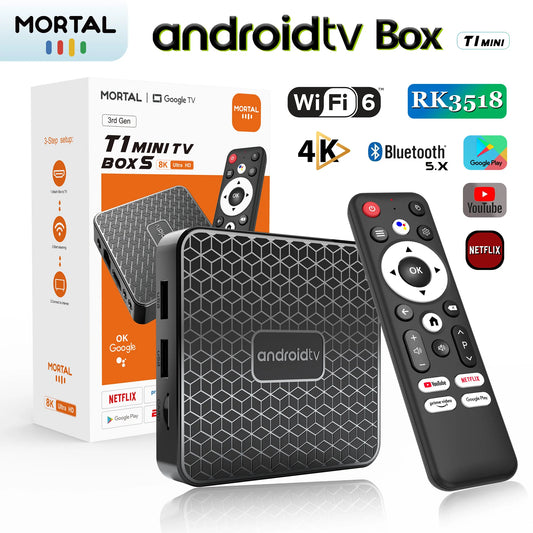 Smart TV box Factory Directly Android14 RK3518 Mortal T1 MINI Voice remote WiFi6 4K@60fps WiFi6 Blueooth 2GB16GB Streaming