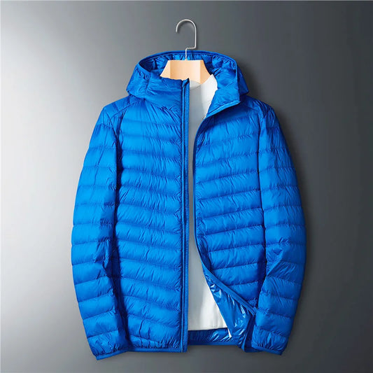 Men's Ultra-thin Down Jacket, White Duck Down Hooded Jacket, Long-sleeve Thermal Jacket, Versatile Portable Jacket, Winter