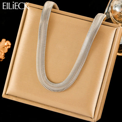 EILIECK 316L Stainless Steel Silver Color Flat Snake Bone Chain Necklace For Women New Fashion Neck Chain Jewelry Holiday Gifts