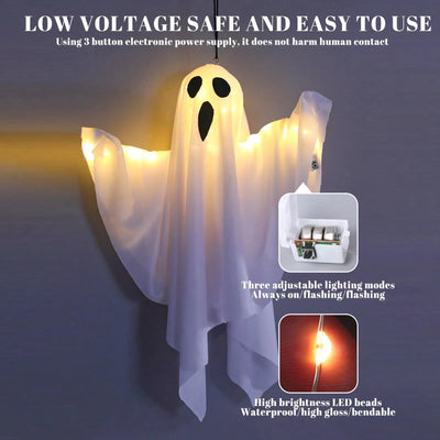 Halloween Ghost Hanging Decorations Halloween Hanging Light Up White Flying Ghosts Tree Window Wall Scary Ornament 50X40cm