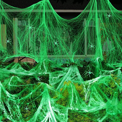 1set Halloween Decoration For Bar Haunted House Halloween Scary Party Scene Props White Stretchy Cobweb Spider Web Horror