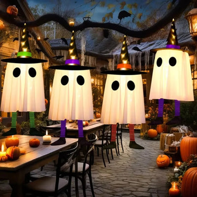 Scary Luminous Halloween Hanging Ghost Flashing with Witch Hat Halloween Hanging Ornament Floating LED Specter Haunted House