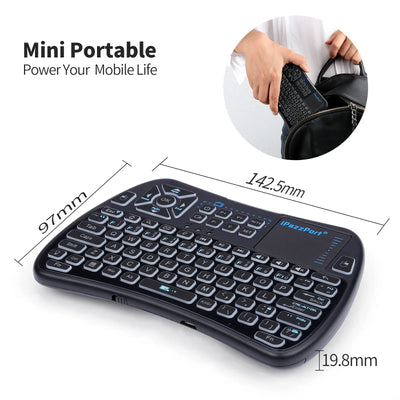 iPazzPort Backlit Mini Keyboard w/Touchpad, Bluetooth & 2.4GHz Mode, IR Remote, Rechargeable RGB for Smart TV/Android/PS4/PC