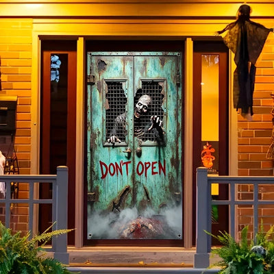 1pc Halloween Banner Flat Horror Skeleton Zombie Hanging Door Curtain Polyester Party Background Decoration Festive Decoration