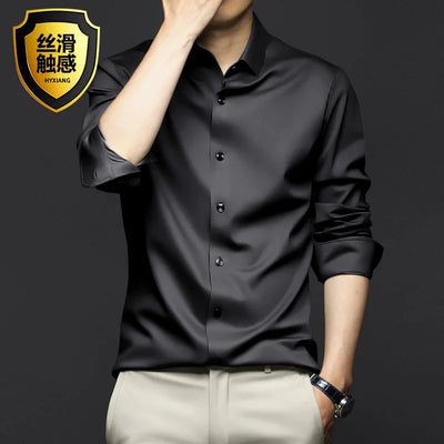New short sleeved men's shirt Long sleeved spring/summer formal business casual high quality silky slim wear fashion