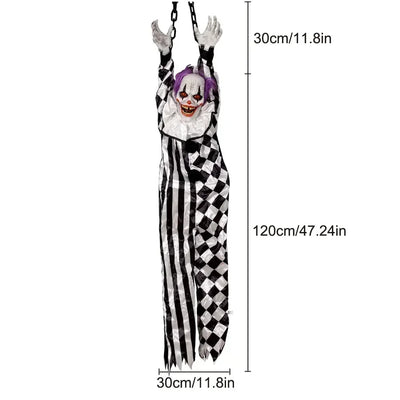 1PC Halloween Hanging Animated Decorations Talking Shaking Scary Clown with Chain Voice Control Outdoor Yard Haunted House Prop
